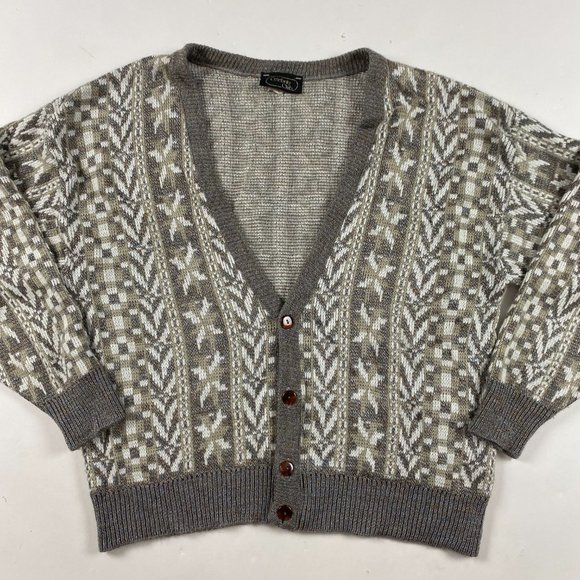 Vintage Celebrity Club Cardigan Sweater Mens Large Fair Isle Grunge Grandpa - Picture 1 of 8